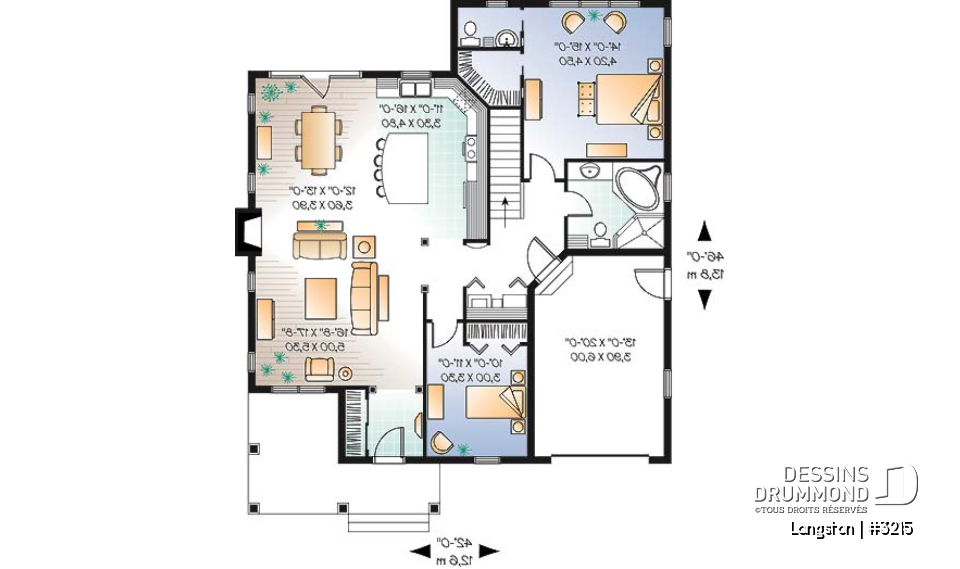 Rez-de-chaussée - Plan de plain-pied champêtre, garage, 2 chambres, 2 s.bain, grande suite des parents, plafond 9', foyer - Langston