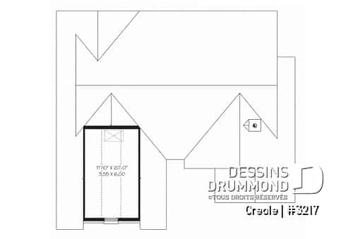 Rangement boni - Plan de plain-pied craftsman, 2 chambres, plafond cathédrale au séjour, garage double - Creole