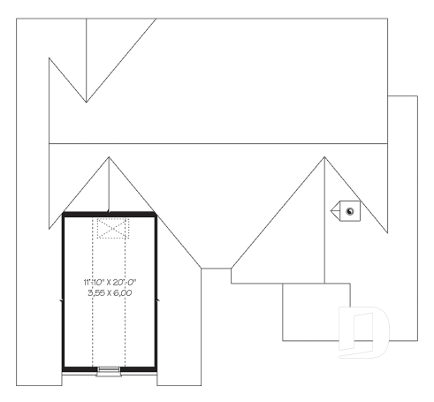 Rangement boni - Plan de plain-pied craftsman, 2 chambres, plafond cathédrale au séjour, garage double - Creole