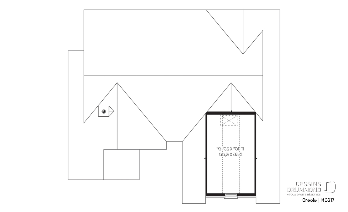 Rangement boni - Plan de plain-pied craftsman, 2 chambres, plafond cathédrale au séjour, garage double - Creole