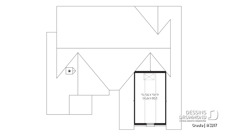 Rangement boni - Plan de plain-pied craftsman, 2 chambres, plafond cathédrale au séjour, garage double - Creole