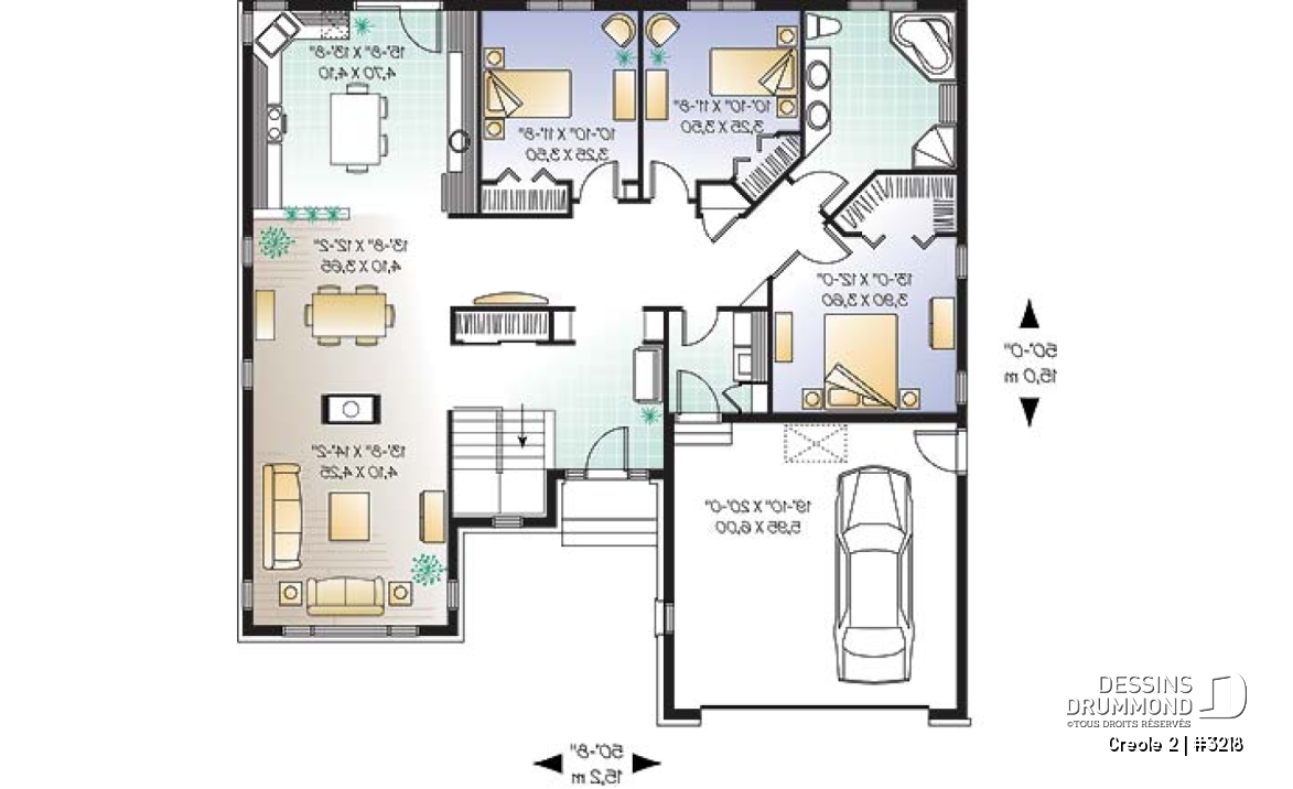 Rez-de-chaussée - Bungalow style rustique, 3 chambres, garage avec espace boni au-dessus - Creole 2