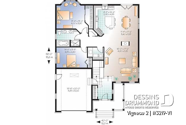 Rez-de-chaussée - Plan de plain-pied avec sous-sol aménagé, total de 4 chambres, 2 salles de bain, grande cuisine, foyer - Vigneau 2