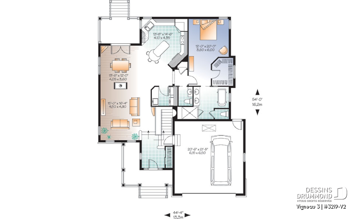 Rez-de-chaussée - Plan de plain-pied 1 à 3 chambres, garage double, 2 salons, buanderie au premier, superbe chambre des parents - Vigneau 3