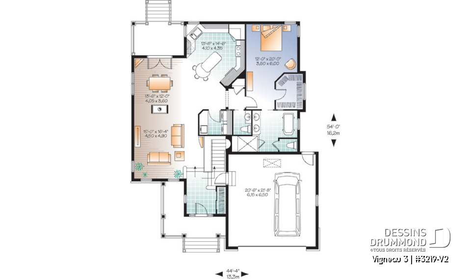 Rez-de-chaussée - Plan de plain-pied 1 à 3 chambres, garage double, 2 salons, buanderie au premier, superbe chambre des parents - Vigneau 3