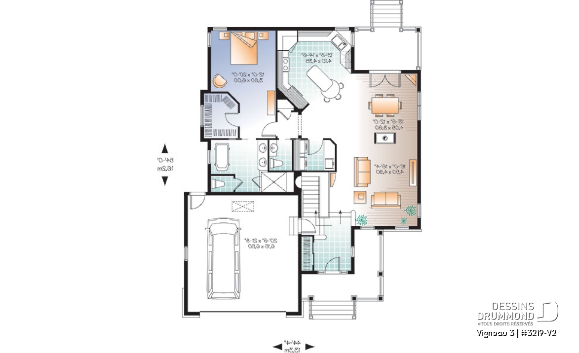 Rez-de-chaussée - Plan de plain-pied 1 à 3 chambres, garage double, 2 salons, buanderie au premier, superbe chambre des parents - Vigneau 3