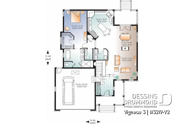 Rez-de-chaussée - Plan de plain-pied 3 chambres, garage double, 2 salons, buanderie au premier, superbe chambre des parents - Vigneau 3