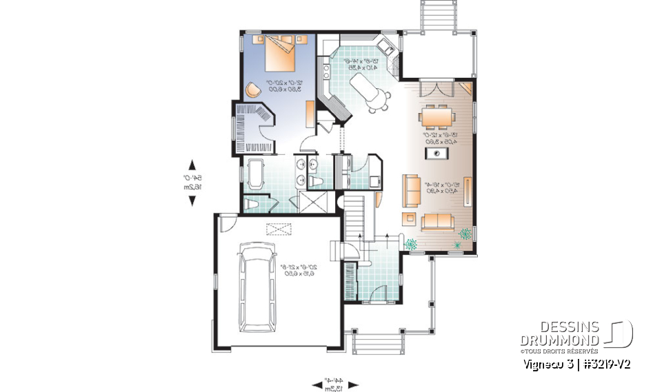 Rez-de-chaussée - Plan de plain-pied 1 à 3 chambres, garage double, 2 salons, buanderie au premier, superbe chambre des parents - Vigneau 3