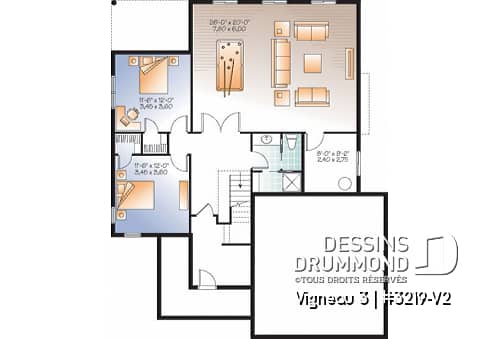 Sous-sol - Plan de plain-pied 3 chambres, garage double, 2 salons, buanderie au premier, superbe chambre des parents - Vigneau 3