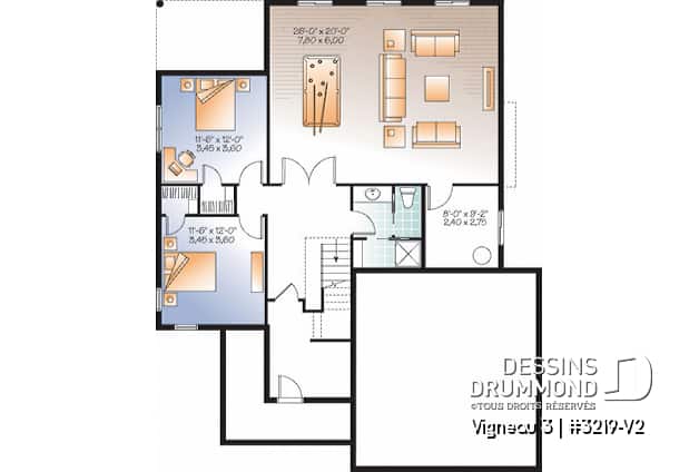 Sous-sol - Plan de plain-pied 3 chambres, garage double, 2 salons, buanderie au premier, superbe chambre des parents - Vigneau 3