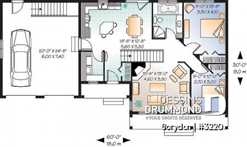 Rez-de-chaussée - Maison style Ranch avec garage double et sous-sol à aménager, 2 chambres - Corydon