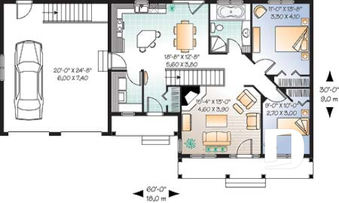 Rez-de-chaussée - Maison style Ranch avec garage double et sous-sol à aménager, 2 chambres - Corydon