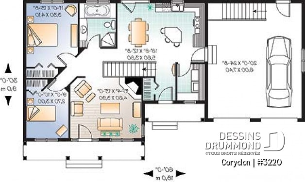Rez-de-chaussée - Maison style Ranch avec garage double et sous-sol à aménager, 2 chambres - Corydon