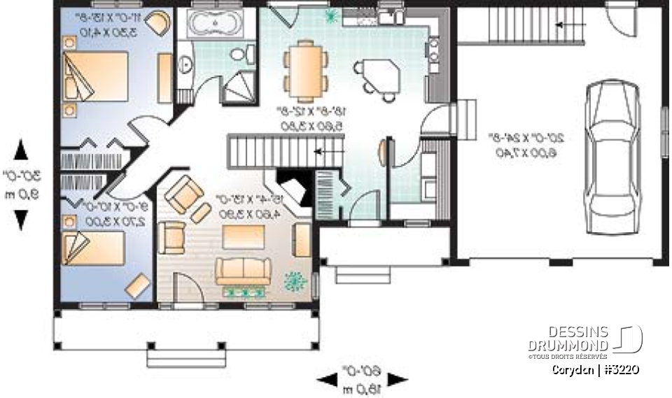 Rez-de-chaussée - Maison style Ranch avec garage double et sous-sol à aménager, 2 chambres - Corydon
