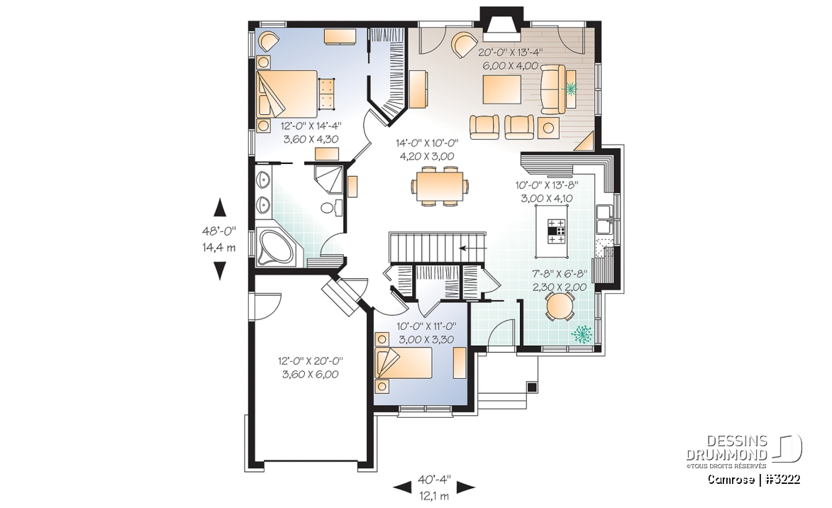 Rez-de-chaussée - Plan de plain-pied, 2 chambres, superbe salle familiale avec foyer et 2 portes doubles, coin déjeuner, garage - Camrose