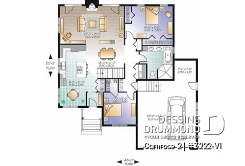 Rez-de-chaussée - Plan de bungalow Craftwsman 2 chambres, coin déjeuner, séjour de grand format, foyer, garage double - Camrose 2