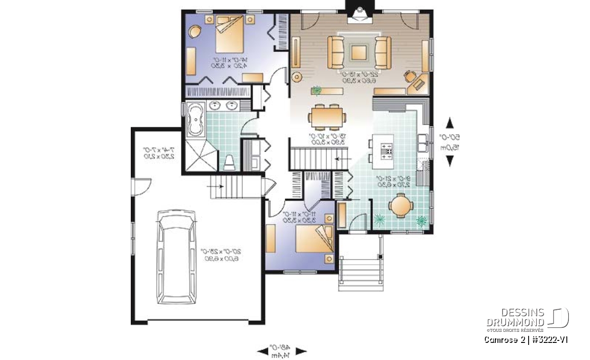 Rez-de-chaussée - Plan de bungalow Craftwsman 2 chambres, coin déjeuner, séjour de grand format, foyer, garage double - Camrose 2