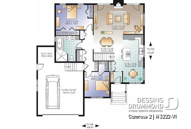 Rez-de-chaussée - Plan de bungalow Craftwsman 2 chambres, coin déjeuner, séjour de grand format, foyer, garage double - Camrose 2