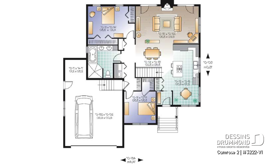 Rez-de-chaussée - Plan de bungalow Craftwsman 2 chambres, coin déjeuner, séjour de grand format, foyer, garage double - Camrose 2