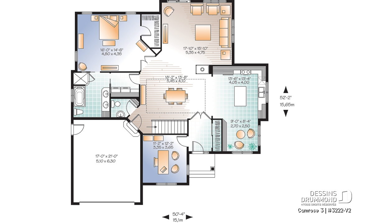 Rez-de-chaussée - Plan de maison luxueuse Craftsman, garage, grande suite des maîtres, bureau, foyer, cuisine spacieuse - Camrose 3