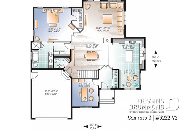 Rez-de-chaussée - Plan de maison luxueuse Craftsman, garage, grande suite des maîtres, bureau, foyer, cuisine spacieuse - Camrose 3