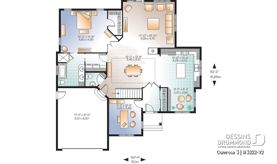 Rez-de-chaussée - Plan de maison luxueuse Craftsman, garage, grande suite des maîtres, bureau, foyer, cuisine spacieuse - Camrose 3