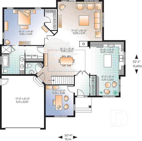 Rez-de-chaussée - Plan de maison luxueuse Craftsman, garage, grande suite des maîtres, bureau, foyer, cuisine spacieuse - Camrose 3