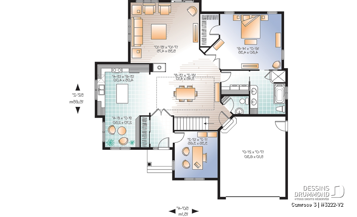 Rez-de-chaussée - Plan de maison luxueuse Craftsman, garage, grande suite des maîtres, bureau, foyer, cuisine spacieuse - Camrose 3