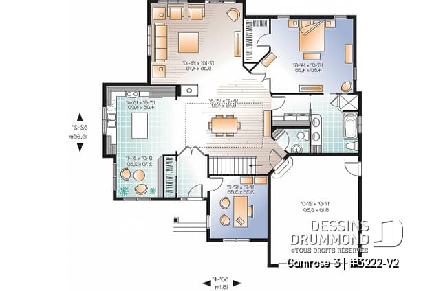 Rez-de-chaussée - Plan de maison luxueuse Craftsman, garage, grande suite des maîtres, bureau, foyer, cuisine spacieuse - Camrose 3