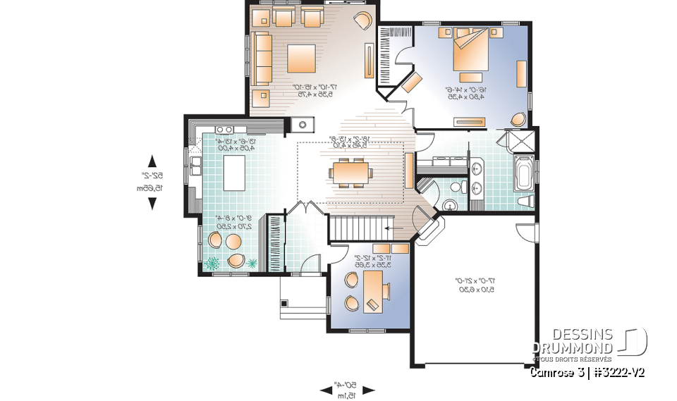 Rez-de-chaussée - Plan de maison luxueuse Craftsman, garage, grande suite des maîtres, bureau, foyer, cuisine spacieuse - Camrose 3