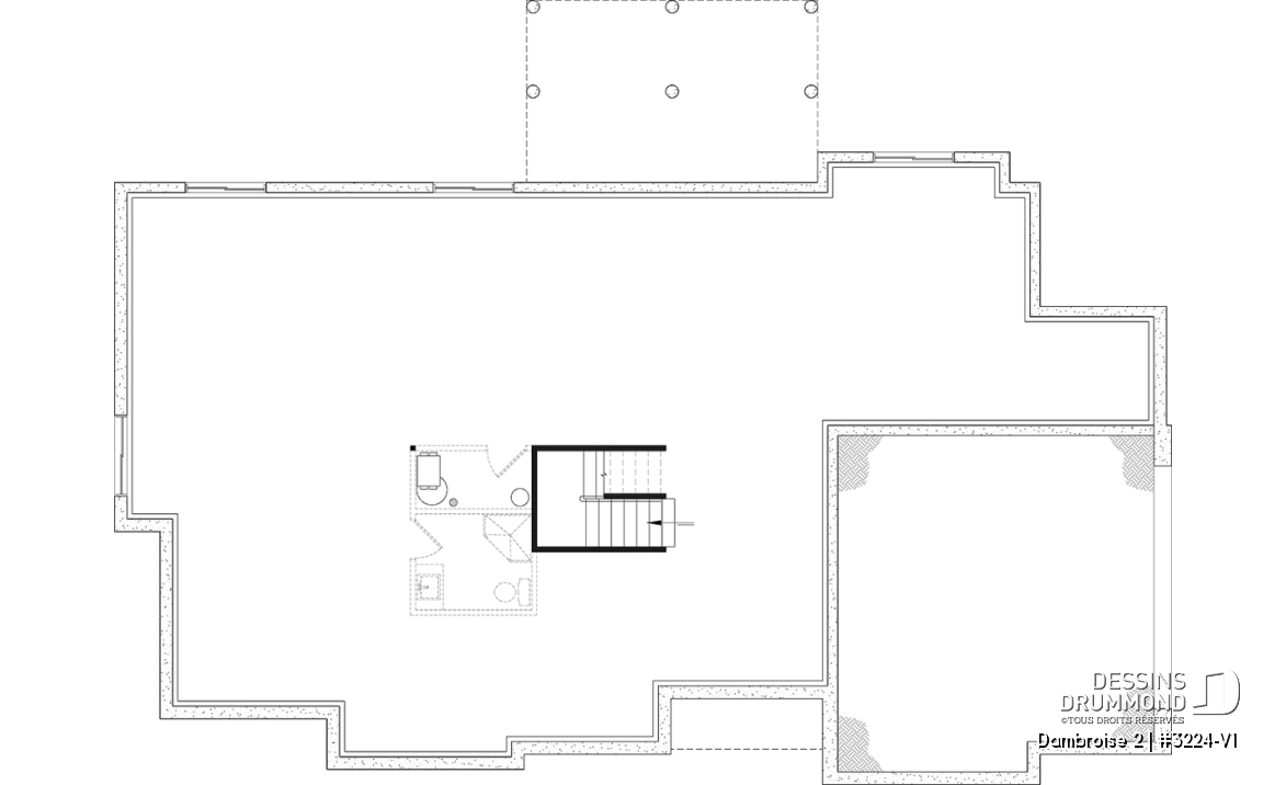 Sous-sol aménageable - Plan de maison plain-pied lumineux avec garage double, plafond cathédrale et jusqu’à 6 chambres - Dambroise 2
