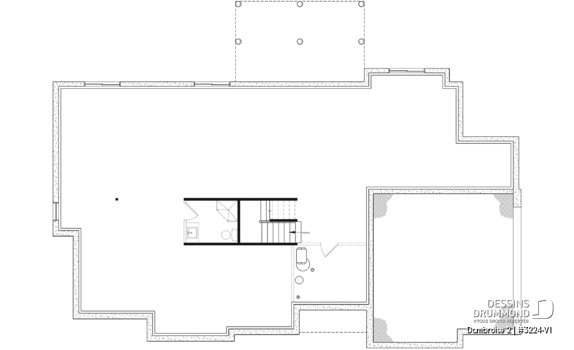 Sous-sol aménageable - Plan de maison plain-pied lumineux avec garage double, plafond cathédrale et jusqu’à 6 chambres - Dambroise 2