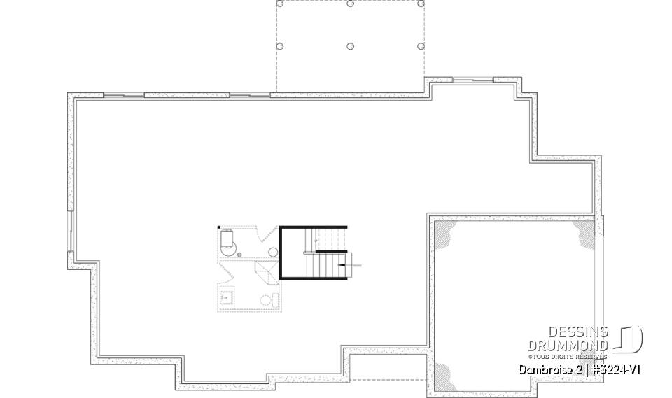 Sous-sol aménageable - Plan de maison plain-pied lumineux avec garage double, plafond cathédrale et jusqu’à 6 chambres - Dambroise 2