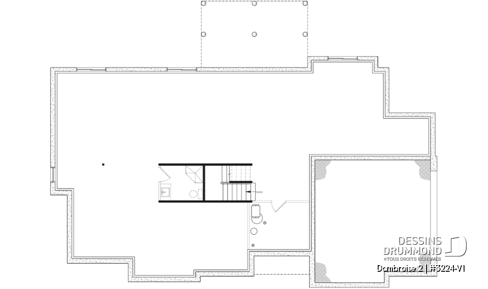 Sous-sol aménageable - Plan de maison plain-pied lumineux avec garage double, plafond cathédrale et jusqu’à 6 chambres - Dambroise 2