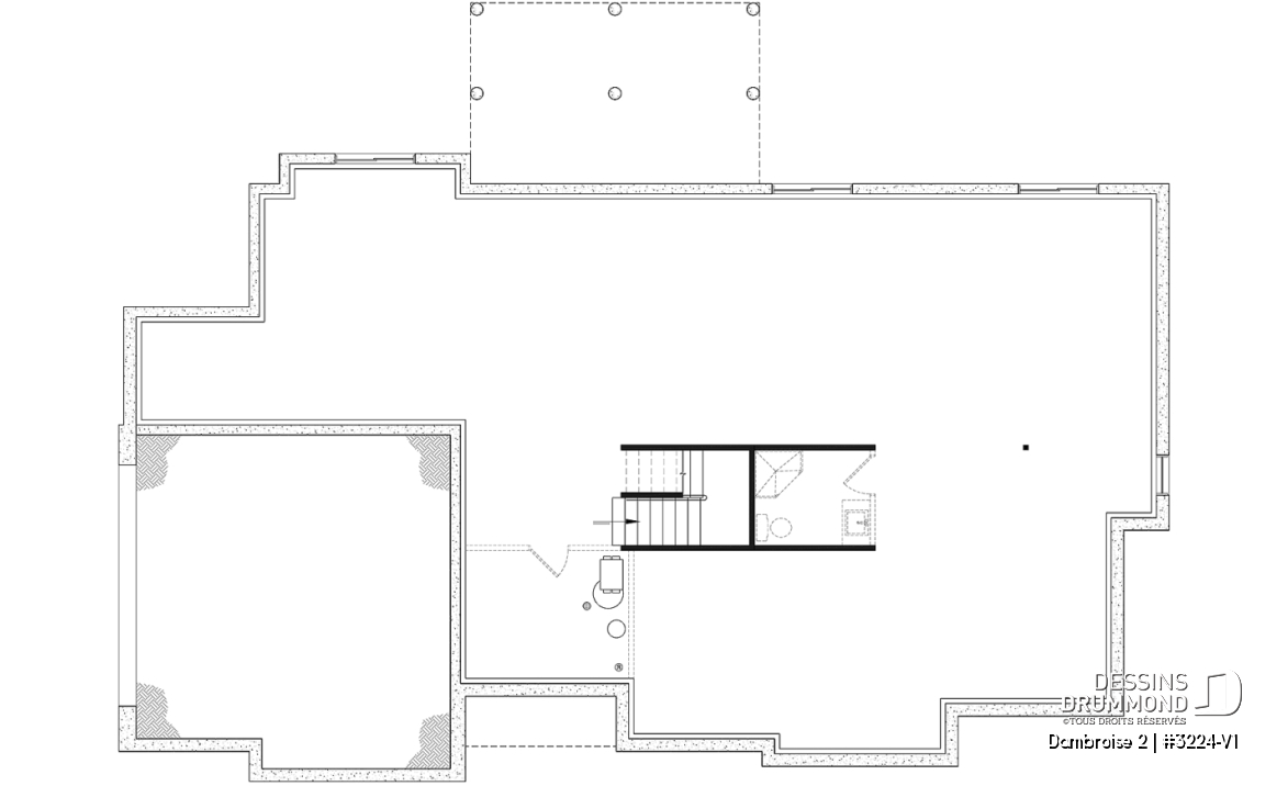 Sous-sol aménageable - Plan de maison plain-pied lumineux avec garage double, plafond cathédrale et jusqu’à 6 chambres - Dambroise 2