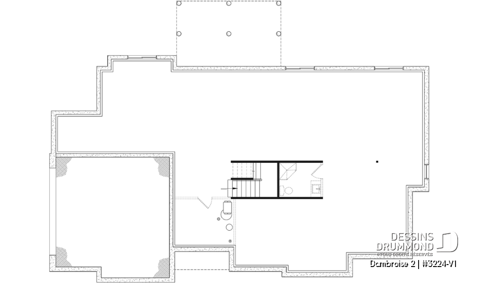 Sous-sol aménageable - Plan de maison plain-pied lumineux avec garage double, plafond cathédrale et jusqu’à 6 chambres - Dambroise 2