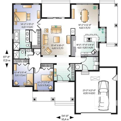 Rez-de-chaussée - Plan de plain-pied style ranch, garage double, 3 chambres, 2 salles de bain, foyer, plafond 9 pieds partout - Châtaignier 2