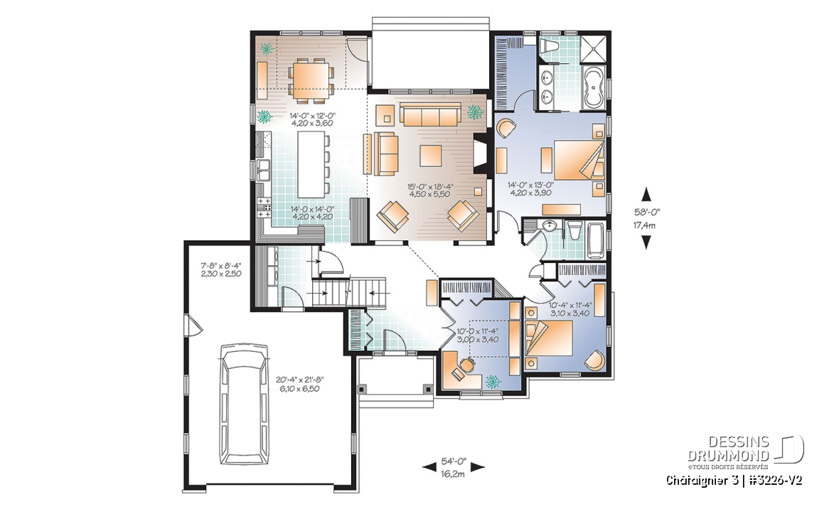 Rez-de-chaussée - Plain-pied style ranch avec garage double, 2 à 4 chambres, superbe cuisine avec îlot, foyer, suite des parents - Châtaignier 3