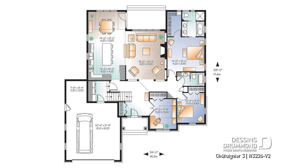 Rez-de-chaussée - Plain-pied style ranch avec garage double, 2 à 4 chambres, superbe cuisine avec îlot, foyer, suite des parents - Châtaignier 3