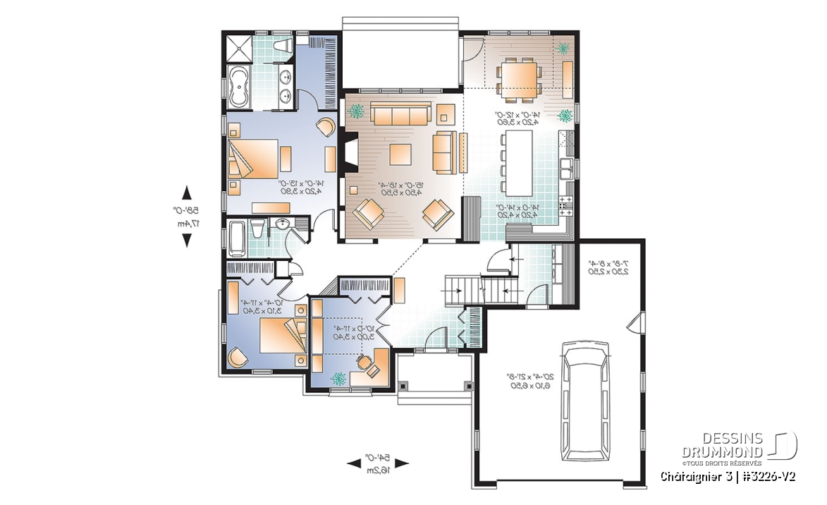 Rez-de-chaussée - Plain-pied style ranch avec garage double, 2 à 4 chambres, superbe cuisine avec îlot, foyer, suite des parents - Châtaignier 3