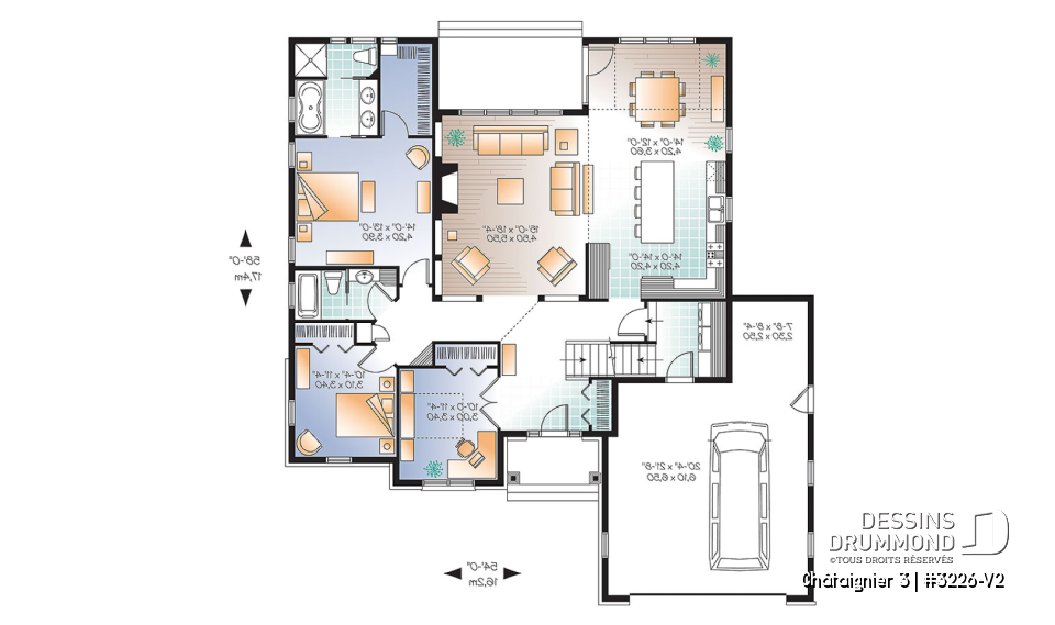 Rez-de-chaussée - Plain-pied style ranch avec garage double, 2 à 4 chambres, superbe cuisine avec îlot, foyer, suite des parents - Châtaignier 3