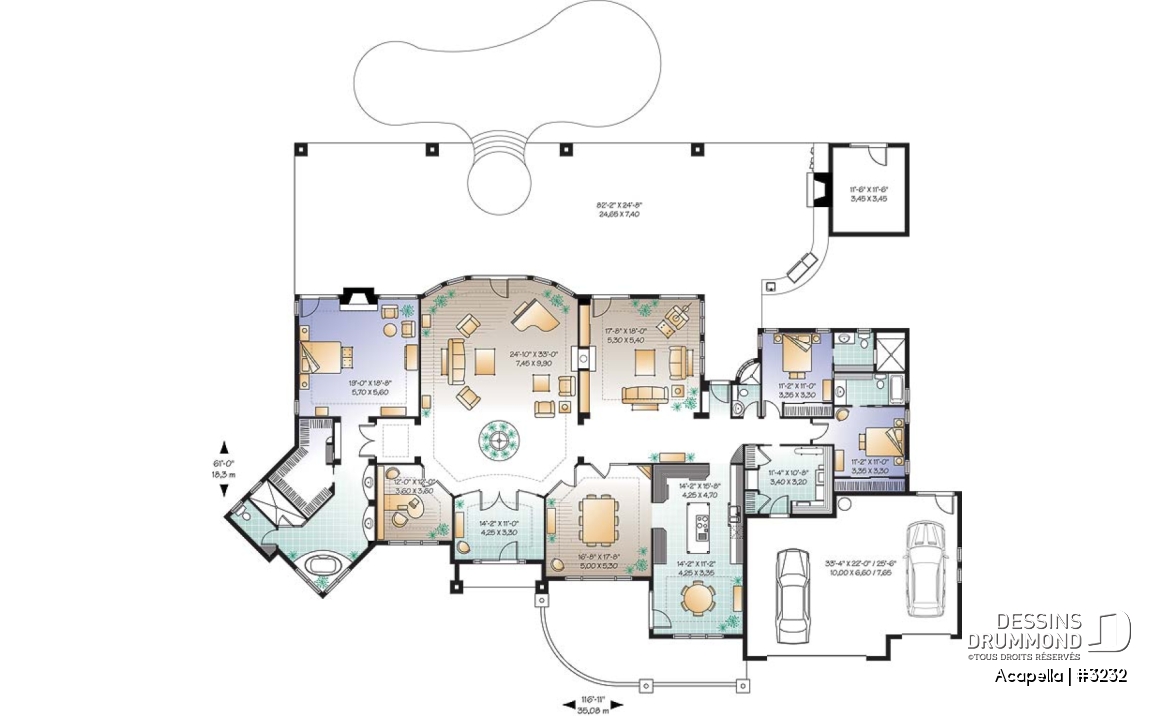 Rez-de-chaussée - Plain-pied style Floride avec 3 à 4 chambres, plafond 10' et garage triple - Acapella