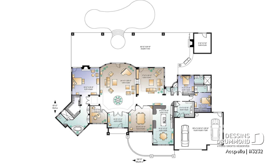 Rez-de-chaussée - Plain-pied style Floride avec 3 à 4 chambres, plafond 10' et garage triple - Acapella
