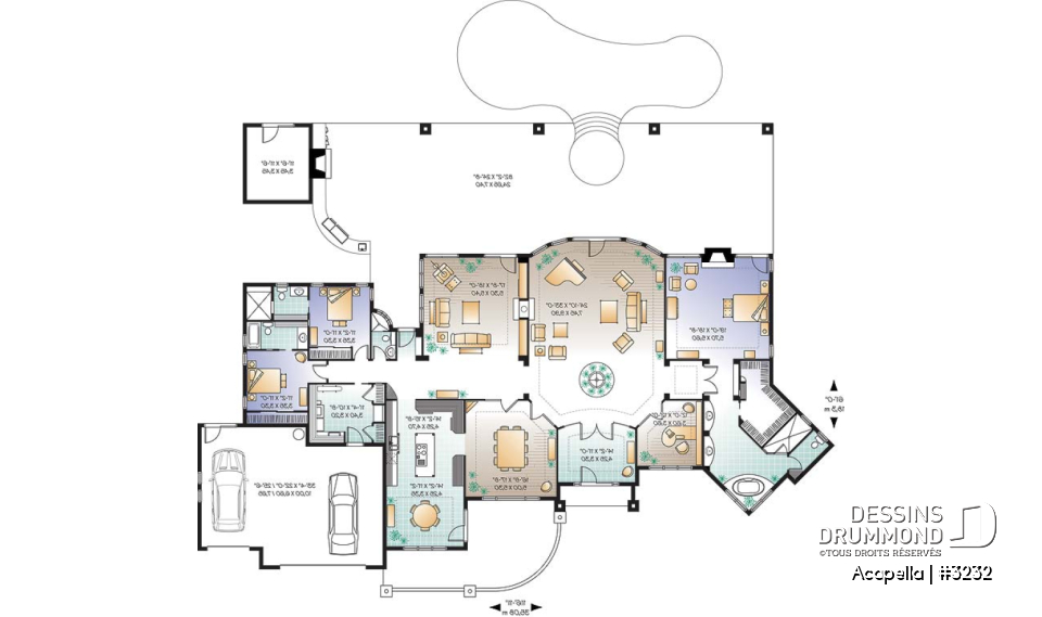 Rez-de-chaussée - Plain-pied style Floride avec 3 à 4 chambres, plafond 10' et garage triple - Acapella