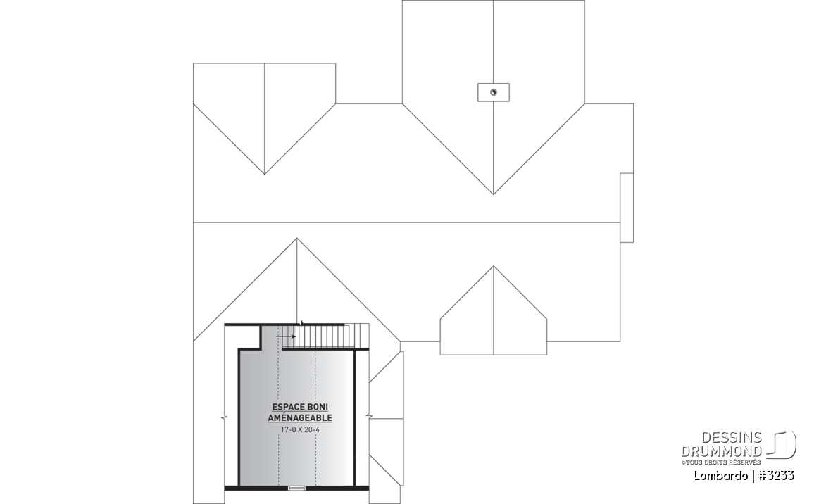 Espace boni - Grand plan de plain-pied, 3 chambres, garage double, terrasse abritée, foyer, grande buanderie, suite parents - Lombardo