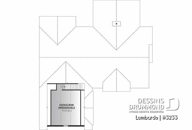 Espace boni - Grand plan de plain-pied, 3 chambres, garage double, terrasse abritée, foyer, grande buanderie, suite parents - Lombardo