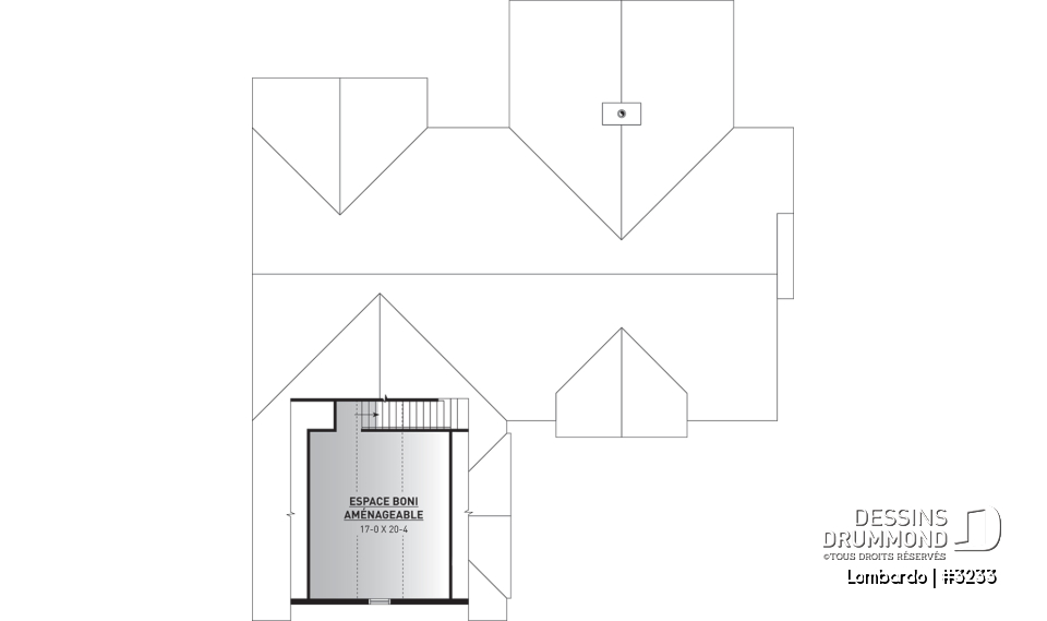 Espace boni - Grand plan de plain-pied, 3 chambres, garage double, terrasse abritée, foyer, grande buanderie, suite parents - Lombardo
