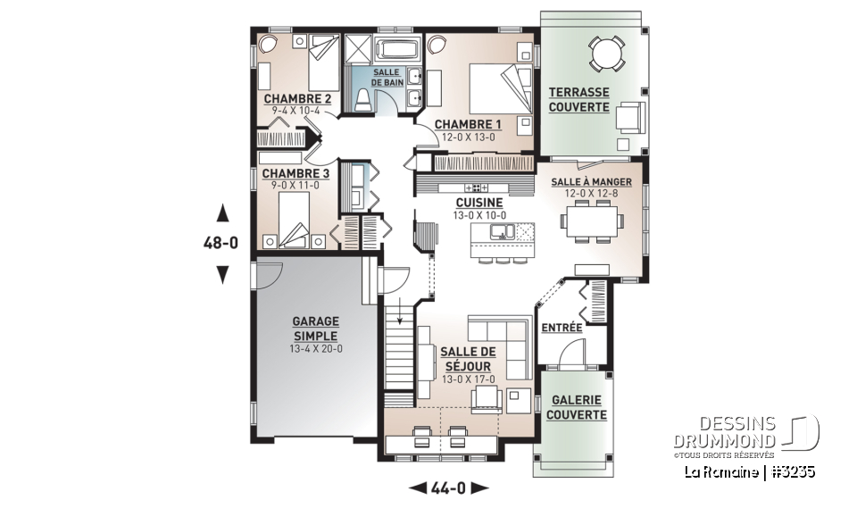 Rez-de-chaussée - Magnifique plan de plain-pied 3 chambres au rez-de-chaussée, garage, terrasse couverte à l'arrière - La Romaine
