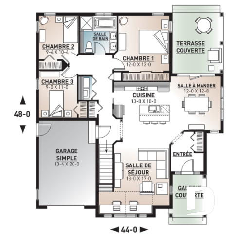 Rez-de-chaussée - Magnifique plan de plain-pied 3 chambres au rez-de-chaussée, garage, terrasse couverte à l'arrière - La Romaine