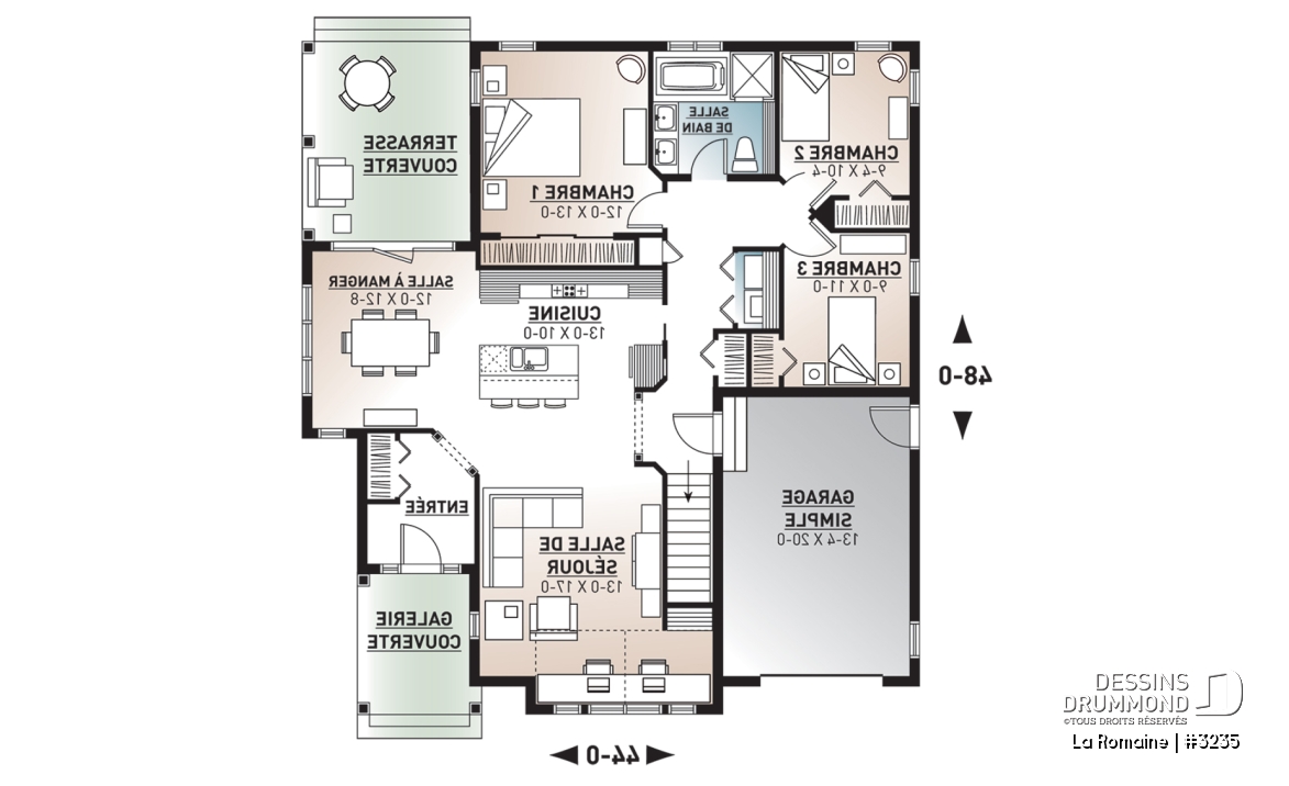 Rez-de-chaussée - Magnifique plan de plain-pied 3 chambres au rez-de-chaussée, garage, terrasse couverte à l'arrière - La Romaine